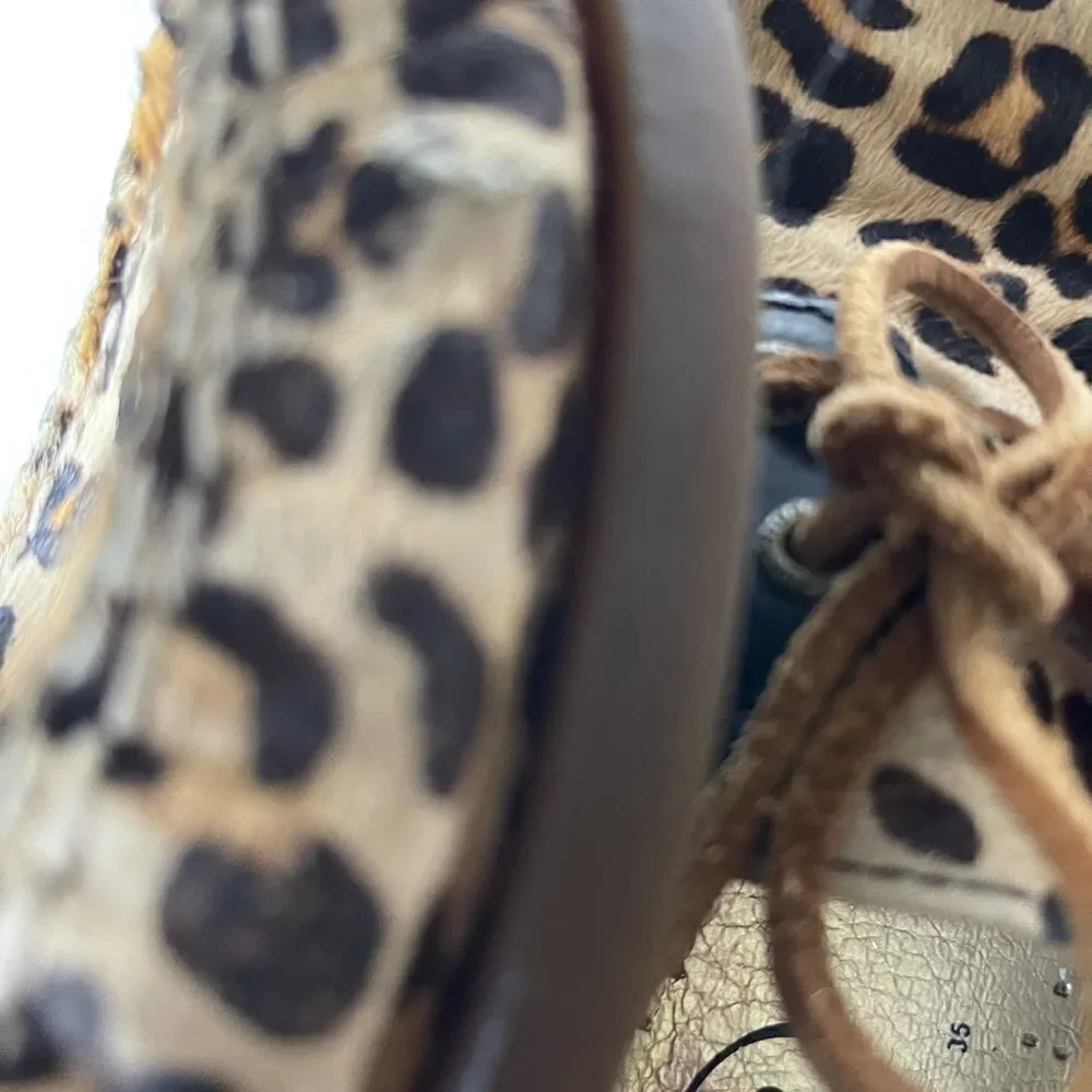 Sperry Too Sider Calf hair leopard prints & black patent leather size 7.…
